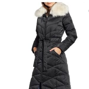 Bernardo Maxi Heavy Puffer Jacket w/ Faux Fur Trim